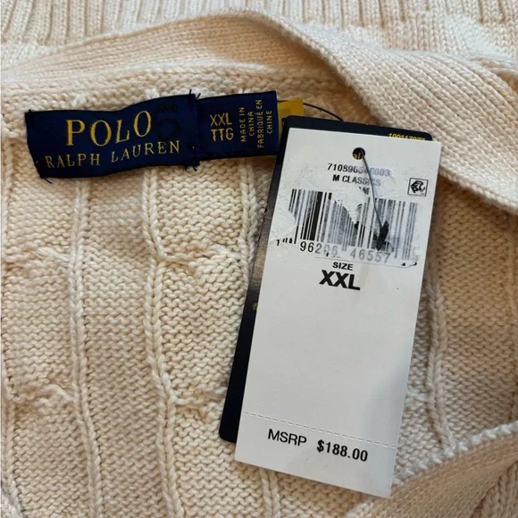 Polo by Ralph Lauren Andover Cream Cable Knit Cardigan Sweater Size XXL. NWT.